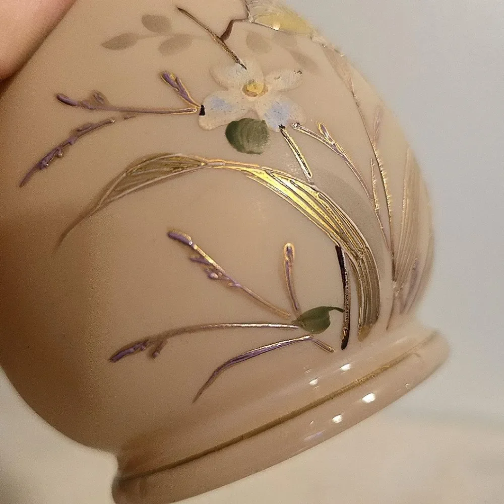 Vintage Enameled Glass Pastel Hand Painted Floral Vase - Picture 3 of 12